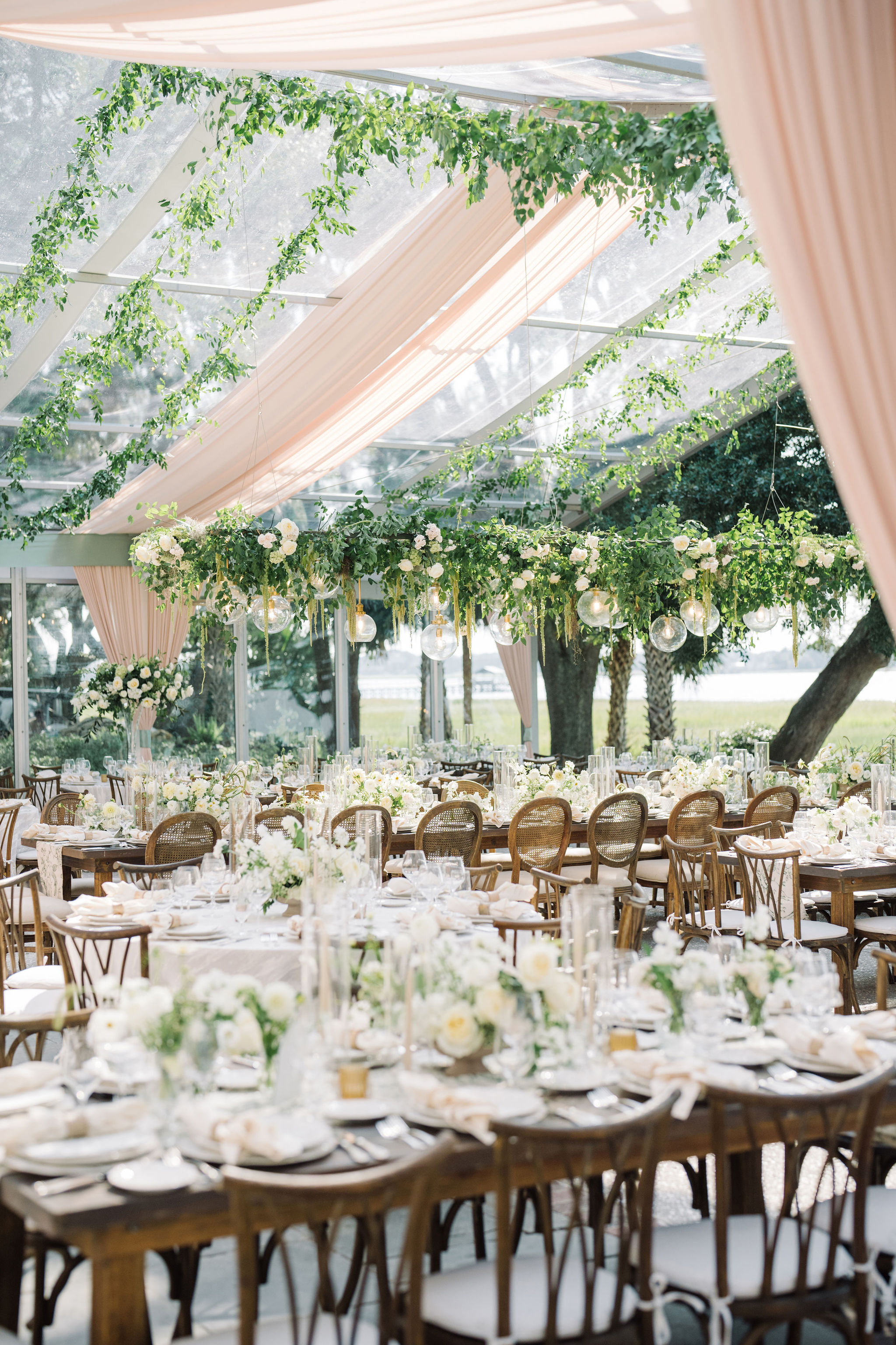 Leigh Davin Lowndes Grove Wedding 468 ANDERSON aaron and jillian photog willow cane back antique tables open gable